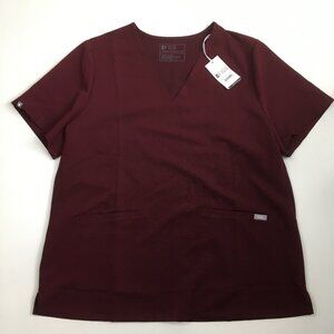 NWT FIGS Burgundy Casma 3 Pocket V Neck Short Sleeve Scrubs Shirt